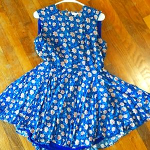 H&M Floral Blue & Coral Flirty Circle Skirt Dress